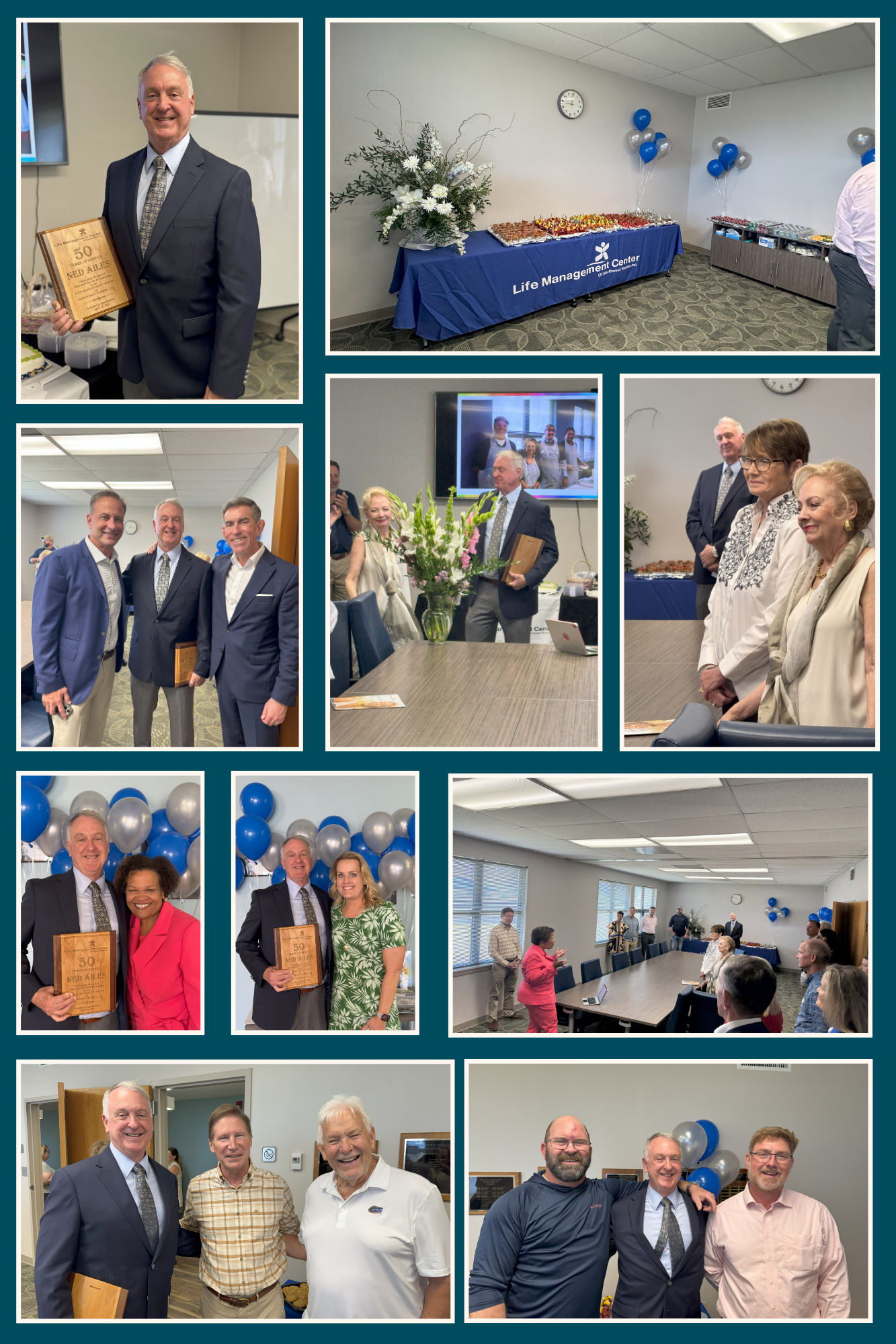 collage of photos from anniversary celebration 